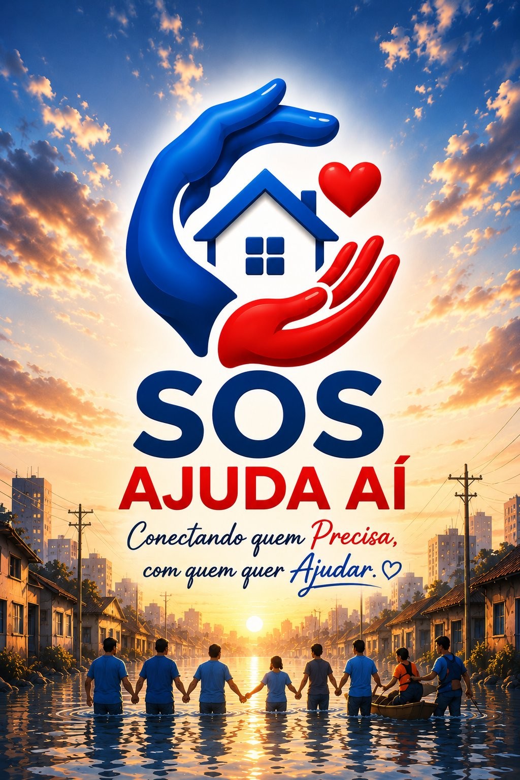 Voluntários ajudando em enchente — SOS Ajuda Aí
